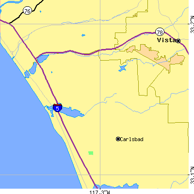 Zip code 92008 close-up map