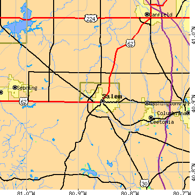 Zip code 44460 close-up map