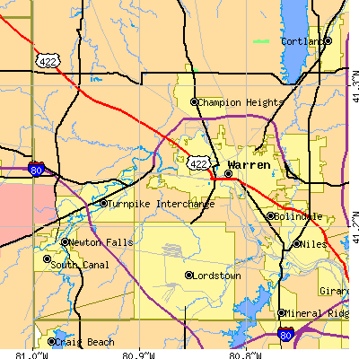 Zip code 44481 close-up map