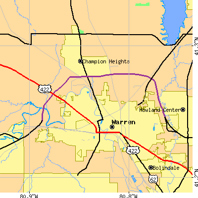 Zip code 44483 close-up map