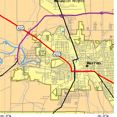 Zip code 44485 close-up map