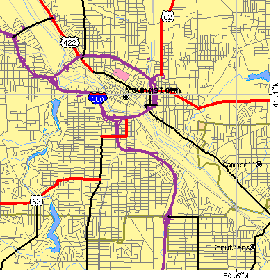 Zip code 44502 close-up map