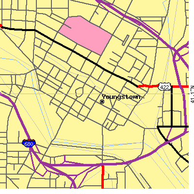 Zip code 44503 close-up map