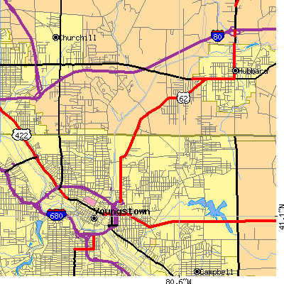 Zip code 44505 close-up map