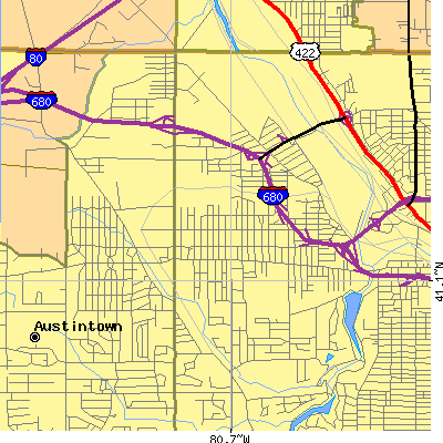 Zip code 44509 close-up map