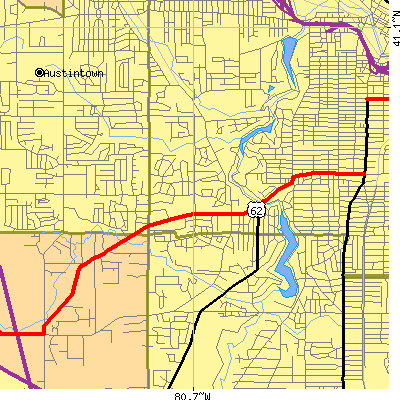 Zip code 44511 close-up map
