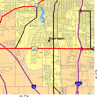 Zip code 44512 close-up map
