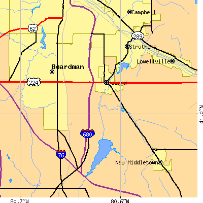 Zip code 44514 close-up map