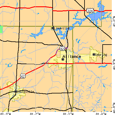 Zip code 44601 close-up map