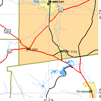 Zip code 44608 close-up map
