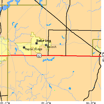 Zip code 44609 close-up map