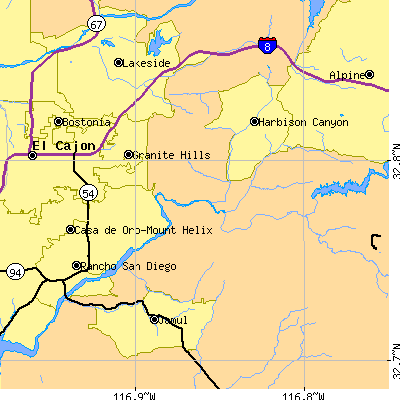Zip code 92019 close-up map
