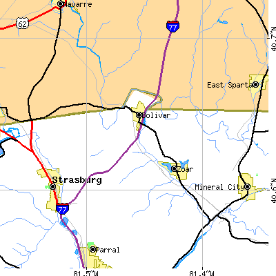 Zip code 44612 close-up map