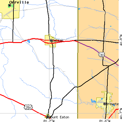 Zip code 44618 close-up map