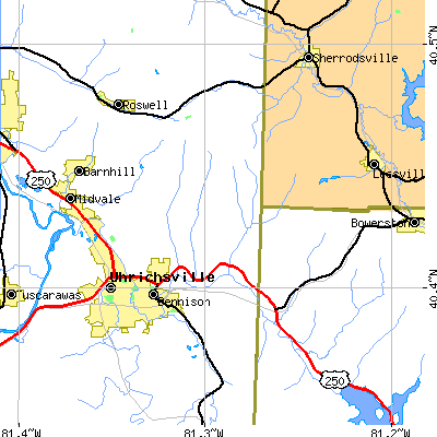 Zip code 44621 close-up map