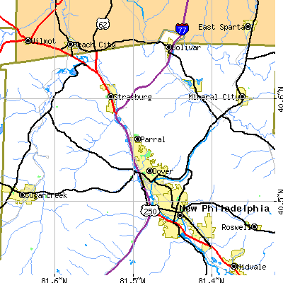 Zip code 44622 close-up map