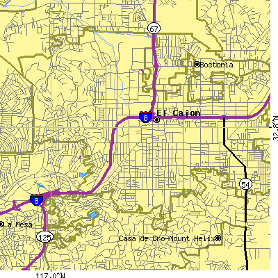 Zip code 92020 close-up map
