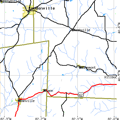 Zip code 44628 close-up map