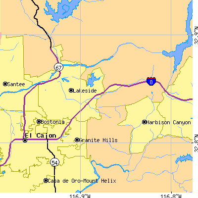 Zip code 92021 close-up map