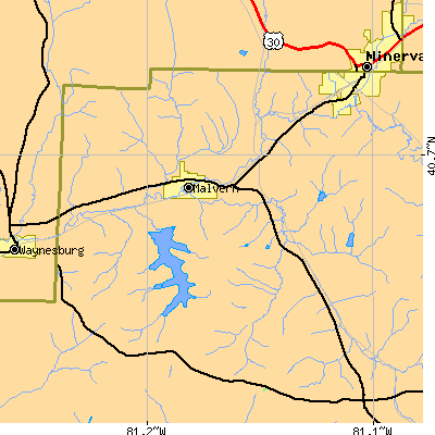 Zip code 44644 close-up map