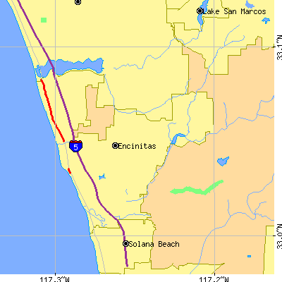 Zip code 92024 close-up map