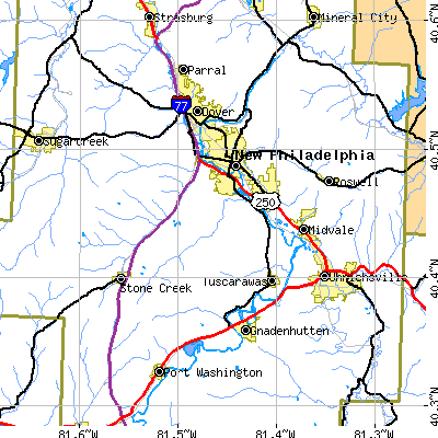 Zip code 44663 close-up map