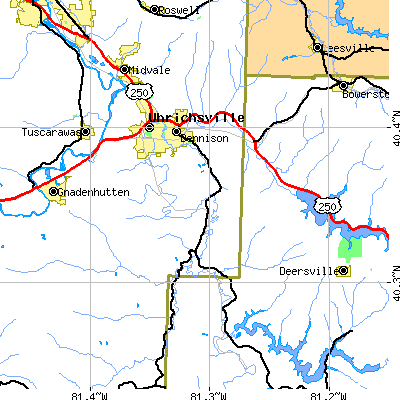 Zip code 44683 close-up map