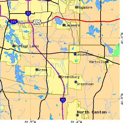 Zip code 44685 close-up map