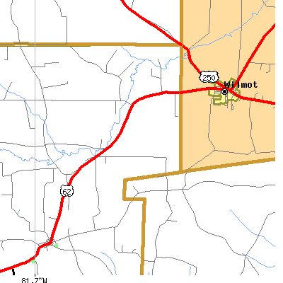 Zip code 44689 close-up map