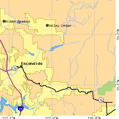 Zip code 92027 close-up map
