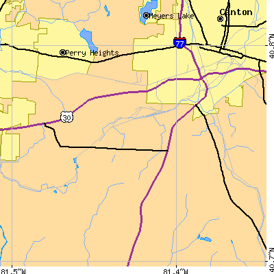 Zip code 44706 close-up map