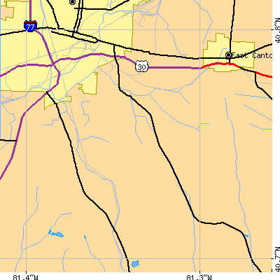 Zip code 44707 close-up map