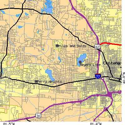 Zip code 44708 close-up map