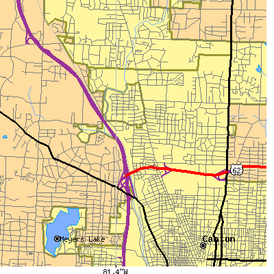 Zip code 44709 close-up map