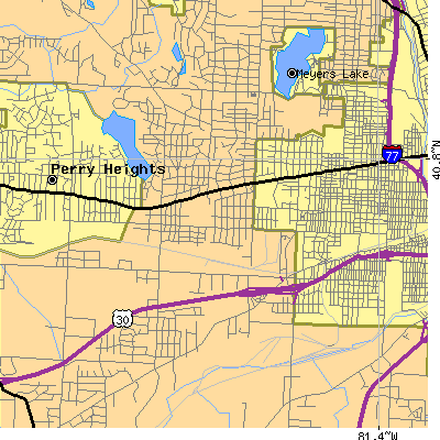 Zip code 44710 close-up map