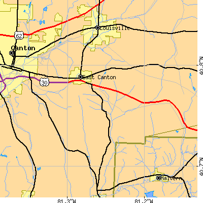 Zip code 44730 close-up map