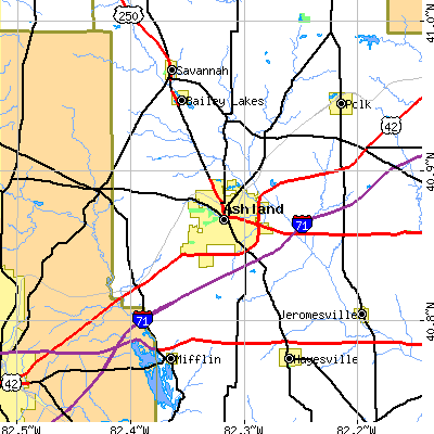 Zip code 44805 close-up map
