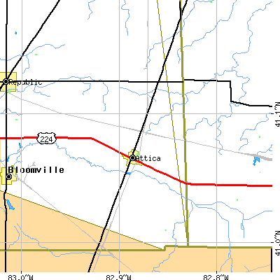 Zip code 44807 close-up map
