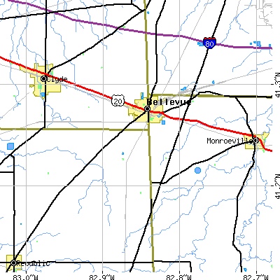 Zip code 44811 close-up map
