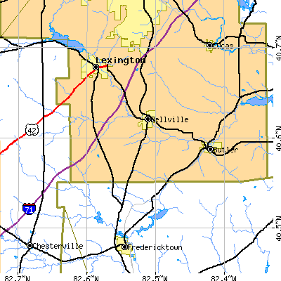 Zip code 44813 close-up map