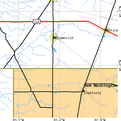Zip code 44818 close-up map