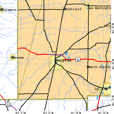 Zip code 44820 close-up map