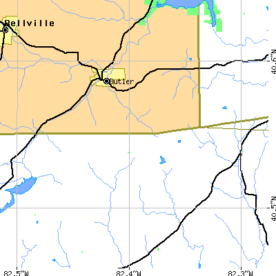 Zip code 44822 close-up map