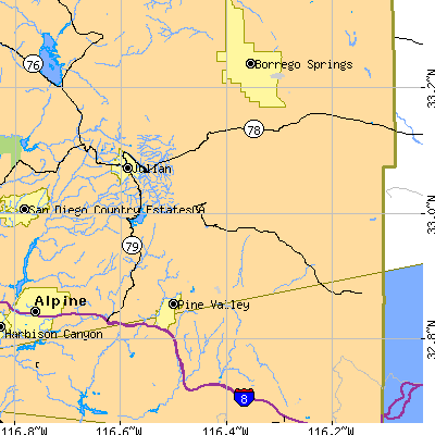 Zip code 92036 close-up map