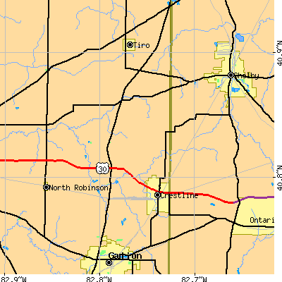 Zip code 44827 close-up map