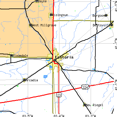 Zip code 44830 close-up map