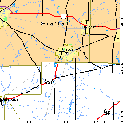 Zip code 44833 close-up map