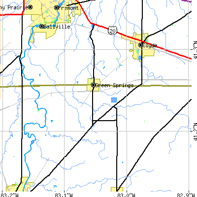 Zip code 44836 close-up map