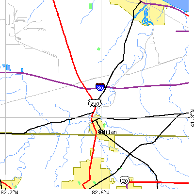 Zip code 44846 close-up map