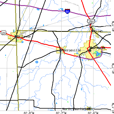 Zip code 44847 close-up map